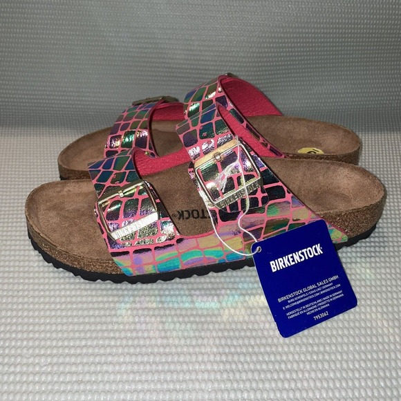 BIRKENSTOCK ARIZONA GATOR GLEAM RASPBERRY 2 BAND SANDALS NWT W40/9 Narrow - Picture 3 of 9